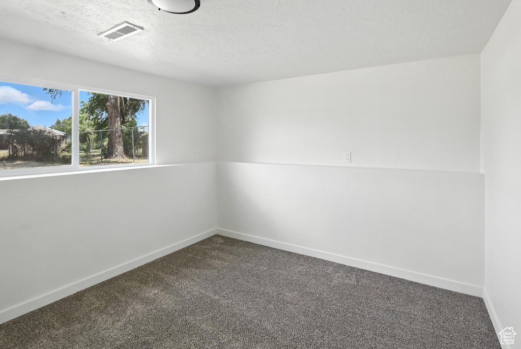 Empty room featuring carpet flooring and a textured ceiling