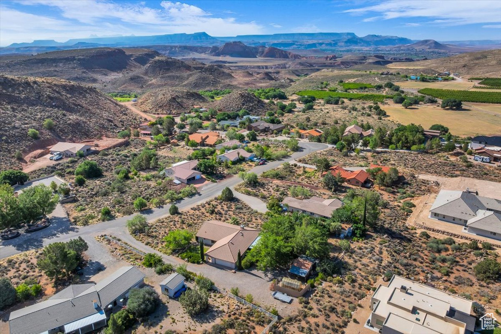 Aerial view of a mountain backdrop