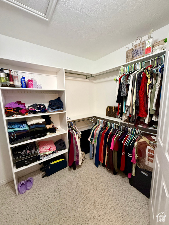 Spacious closet featuring attic access