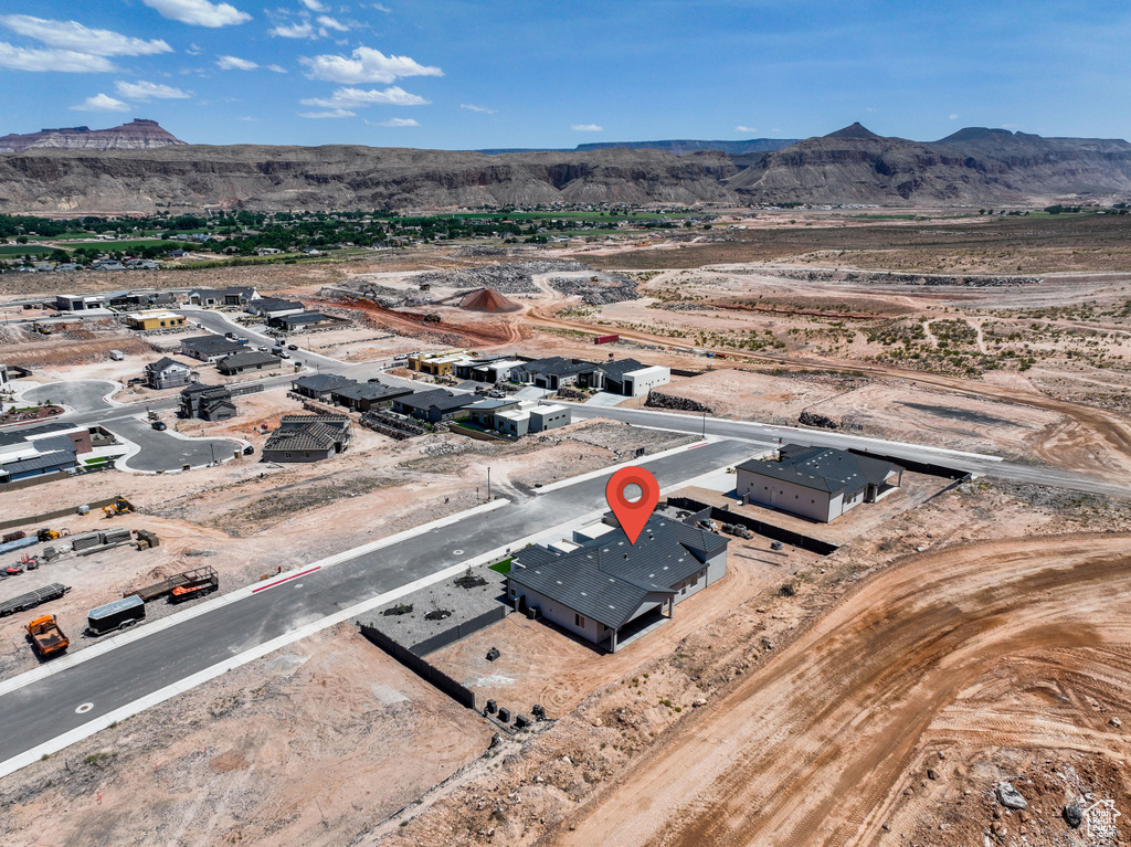 Aerial view of a mountain backdrop