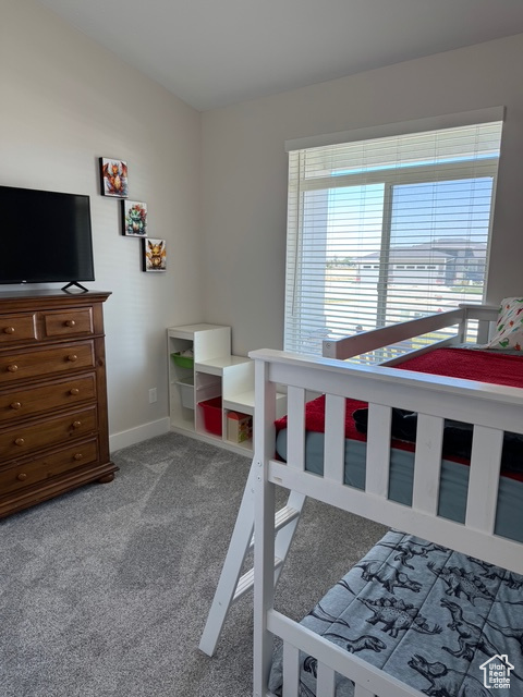 Bedroom with multiple windows and carpet floors