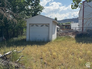View of detached garage