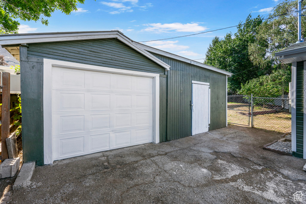 View of detached garage