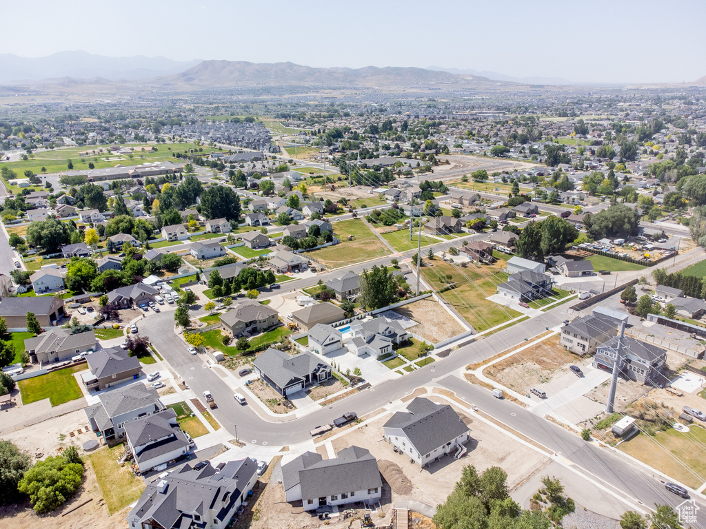 Drone / aerial view of a mountainous background
