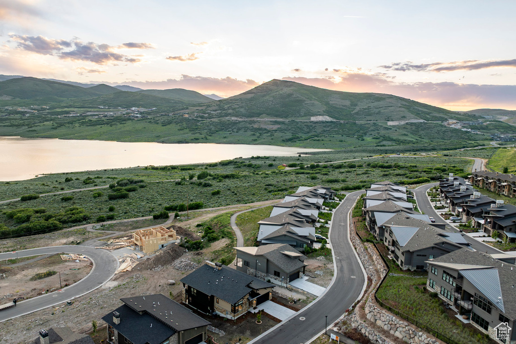 Aerial view at dusk of a mountain view and a residential view