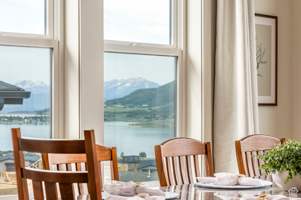 Dining space with a mountain view