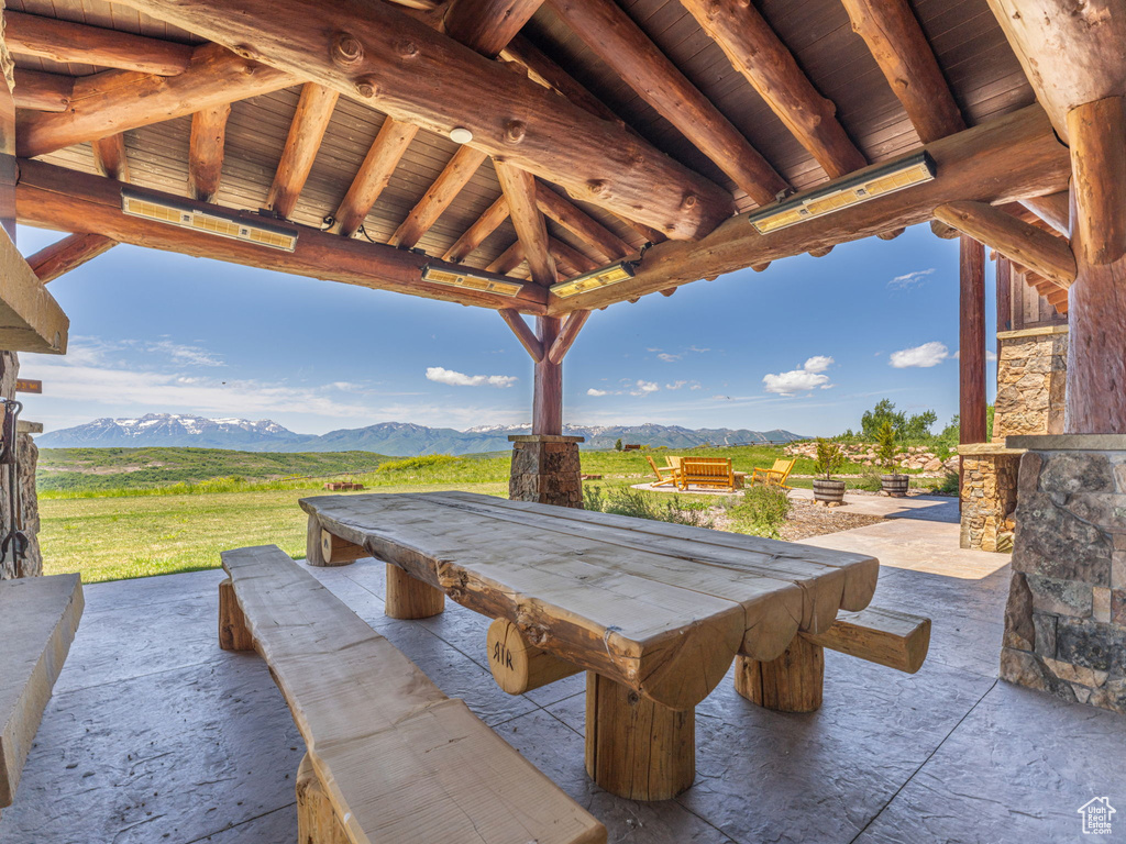 View of patio featuring a mountain view
