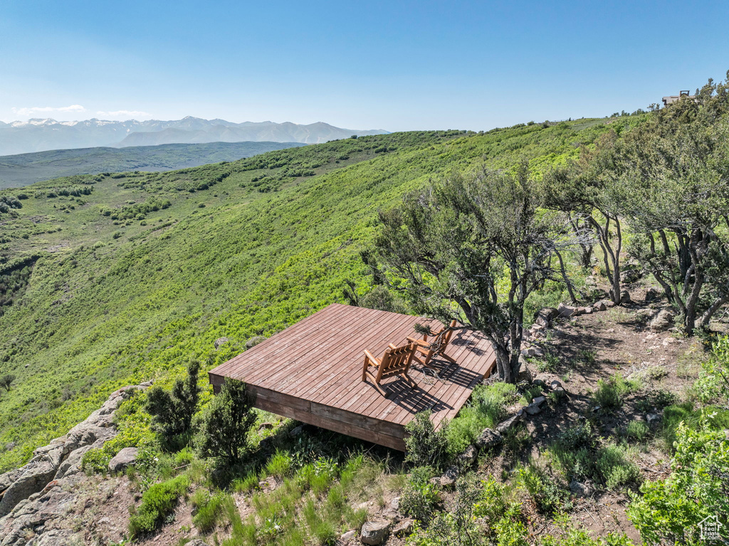 View from above of property featuring a mountain backdrop
