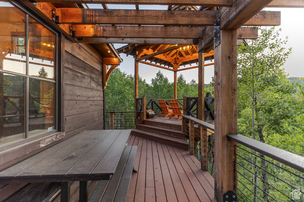 Deck featuring a gazebo