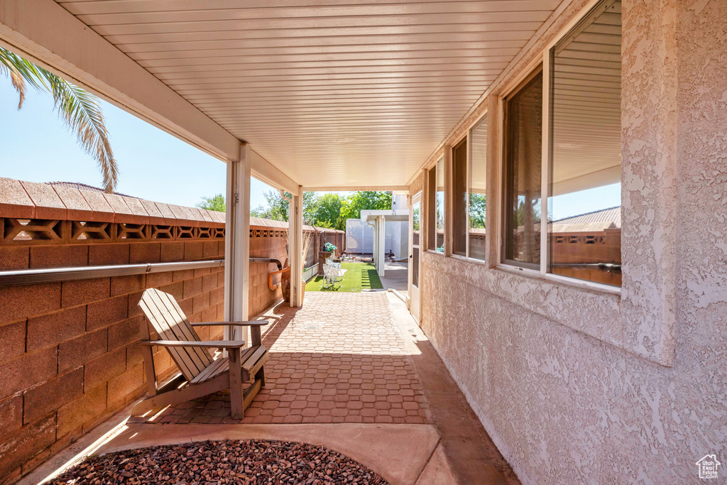 Fenced backyard featuring a patio area