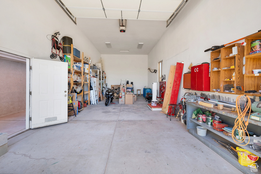 Garage with a workshop area