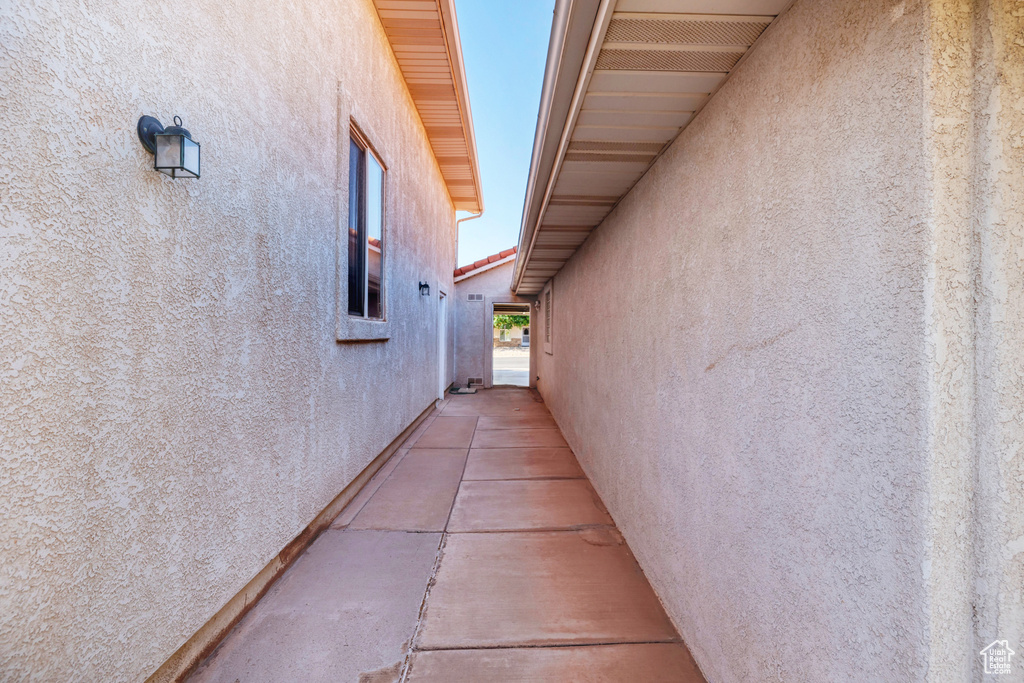 View of property exterior featuring stucco siding