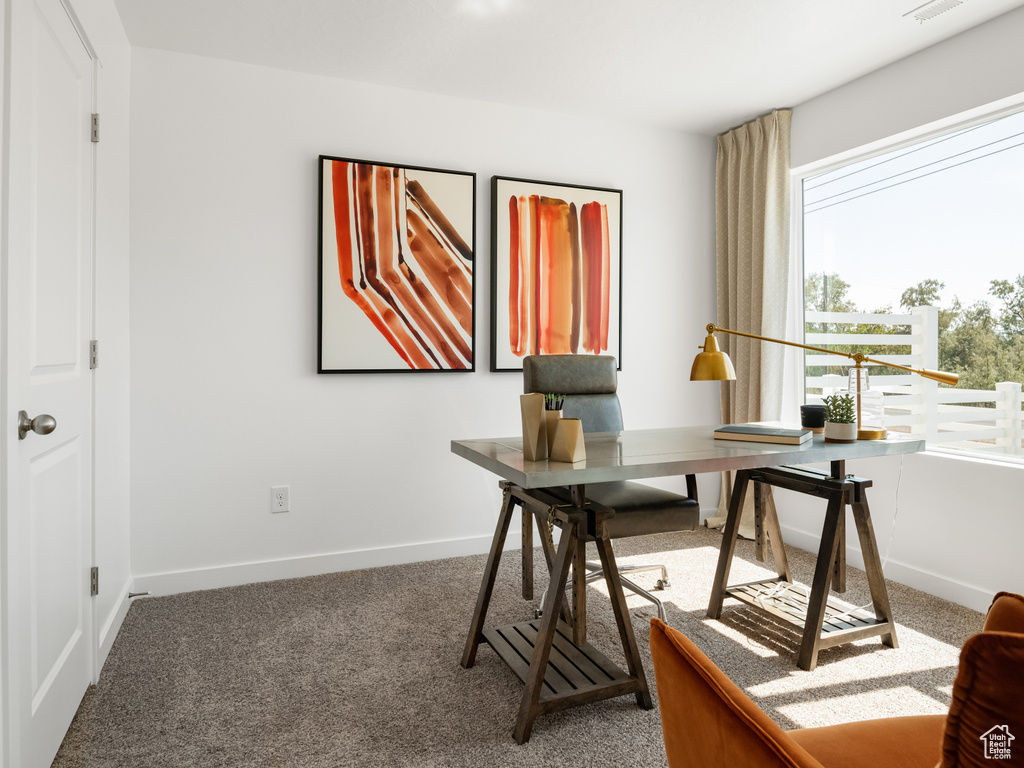 Office featuring carpet floors and baseboards