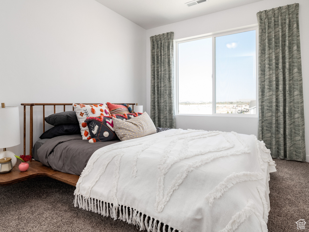 Bedroom featuring carpet flooring and multiple windows