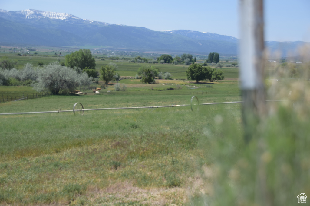 Mountain view with rural landscape and agricultural land