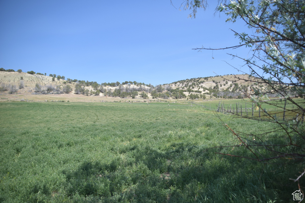 View of grassy yard featuring a view of rural / pastoral area and a mountain view