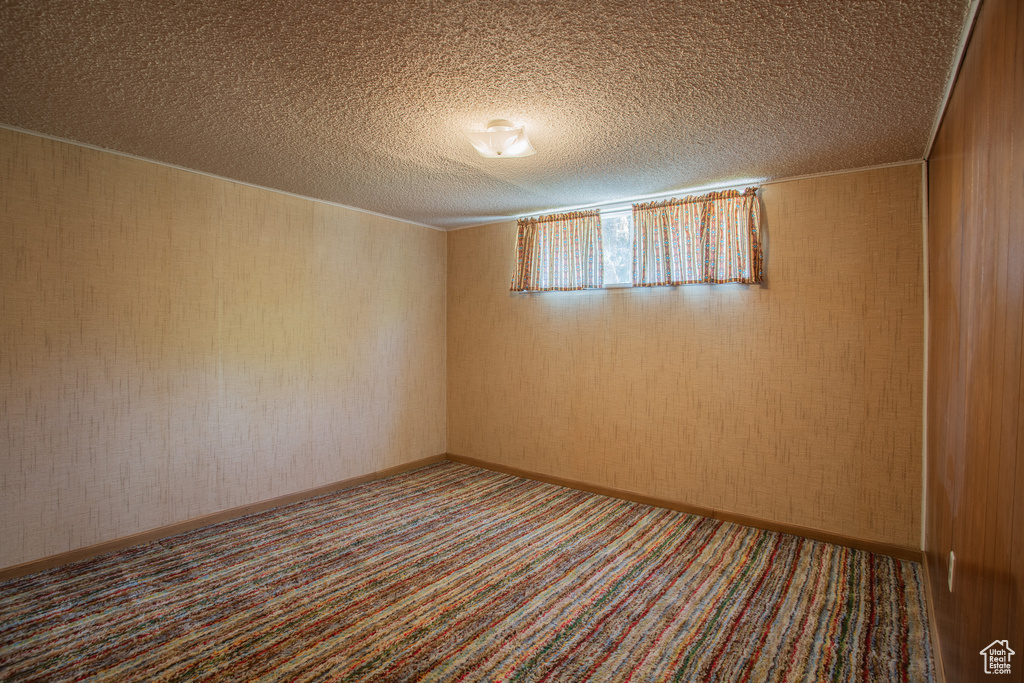 Unfurnished room featuring carpet flooring and a textured ceiling