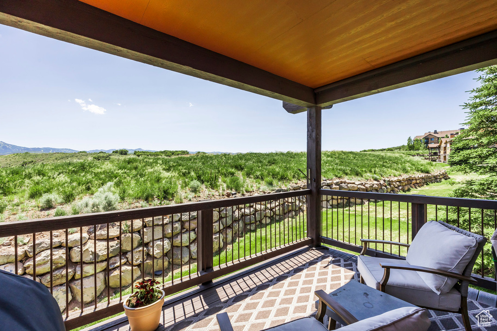 Balcony with a mountain view
