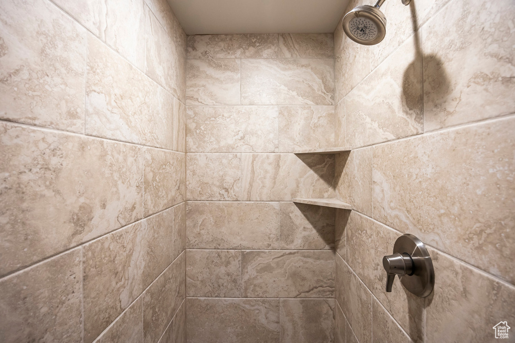 Bathroom view of a tile shower