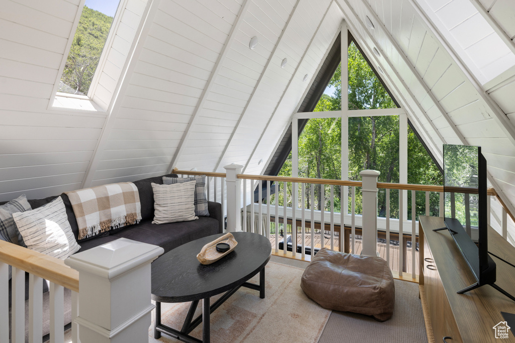 Living area with lofted ceiling