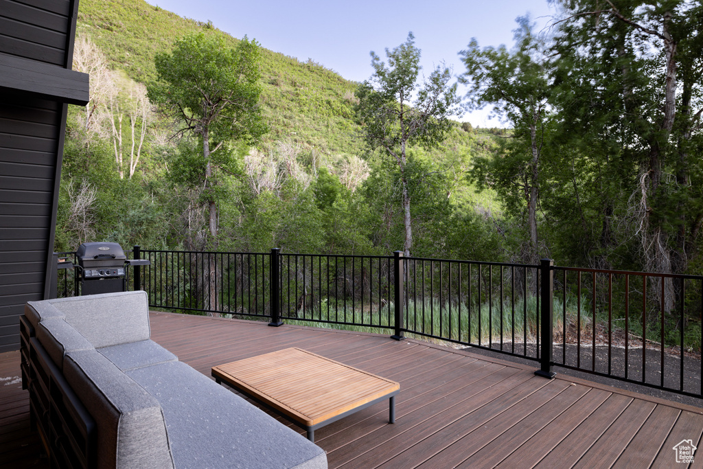 Wooden terrace with a grill