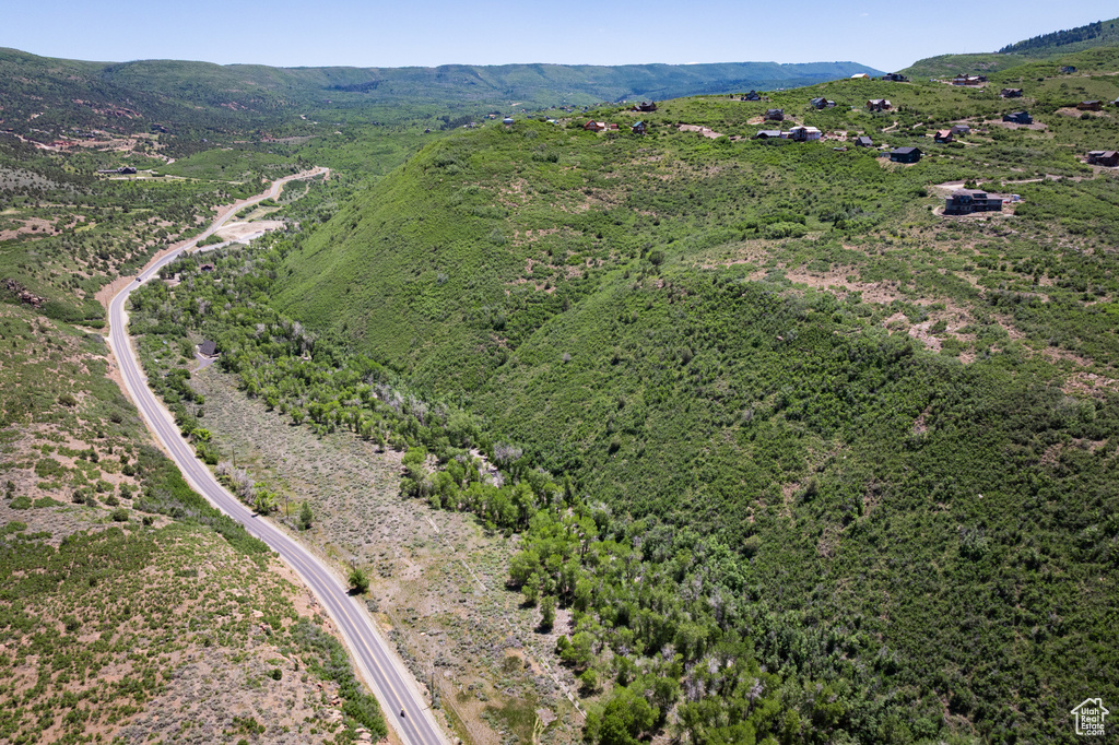 Drone / aerial view of a mountainous background