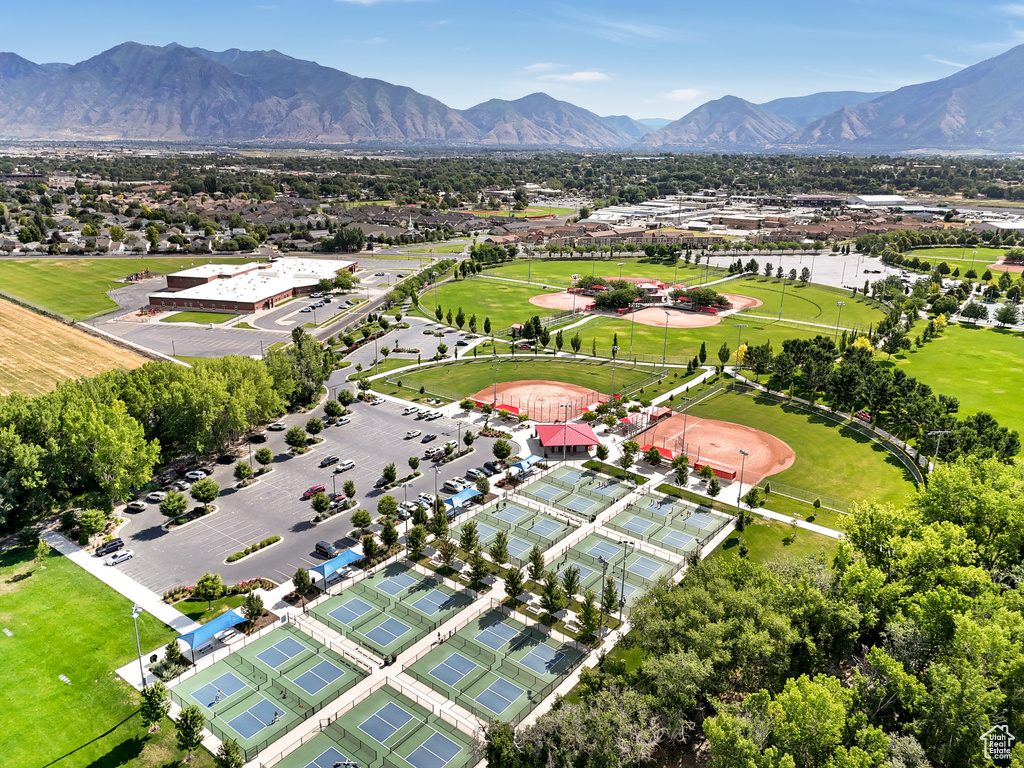Drone / aerial view of a mountain backdrop