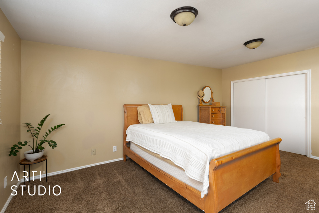 Bedroom featuring carpet floors and a closet