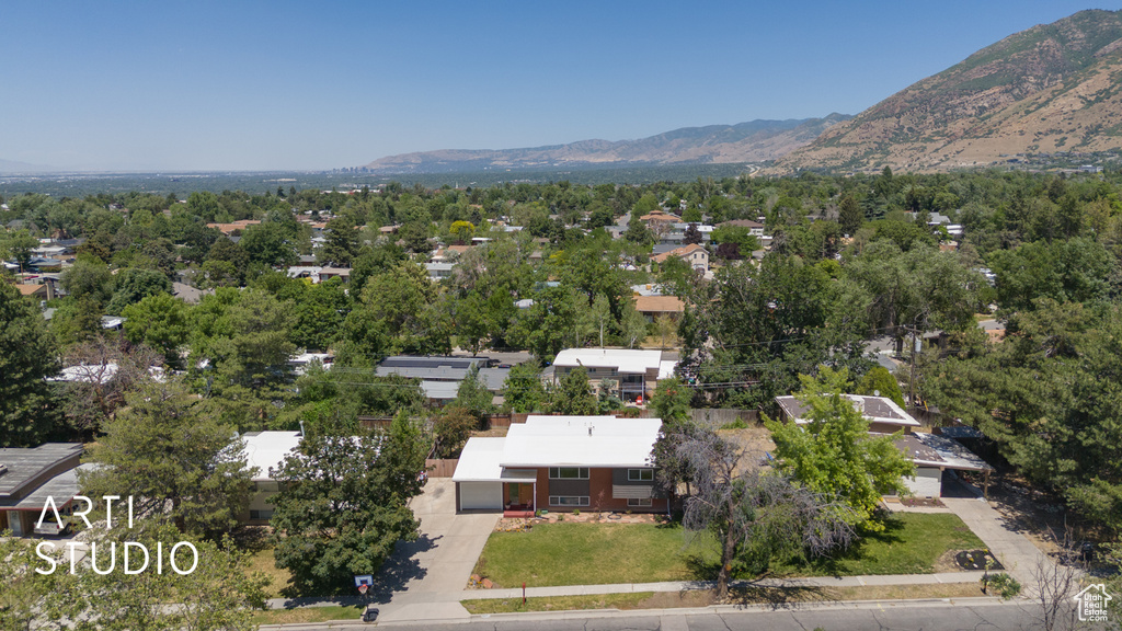 Bird's eye view of a mountain backdrop