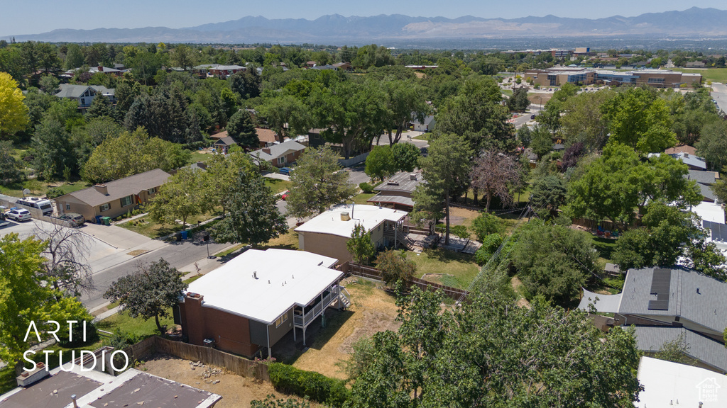 Drone / aerial view of a mountainous background