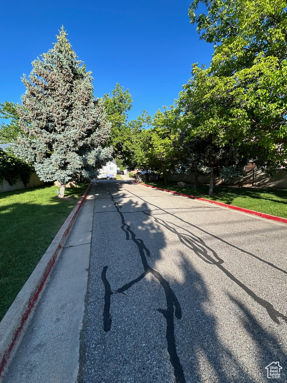 View of asphalt road featuring curbs