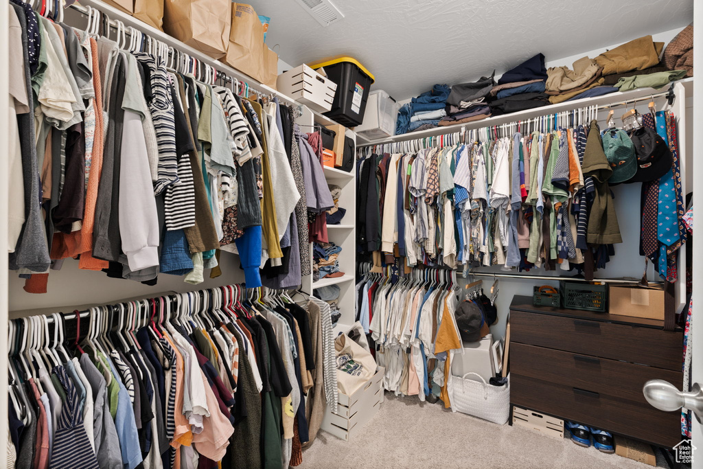 Walk in closet with carpet flooring