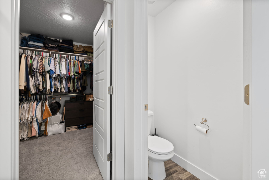 Bathroom with toilet and a walk in closet