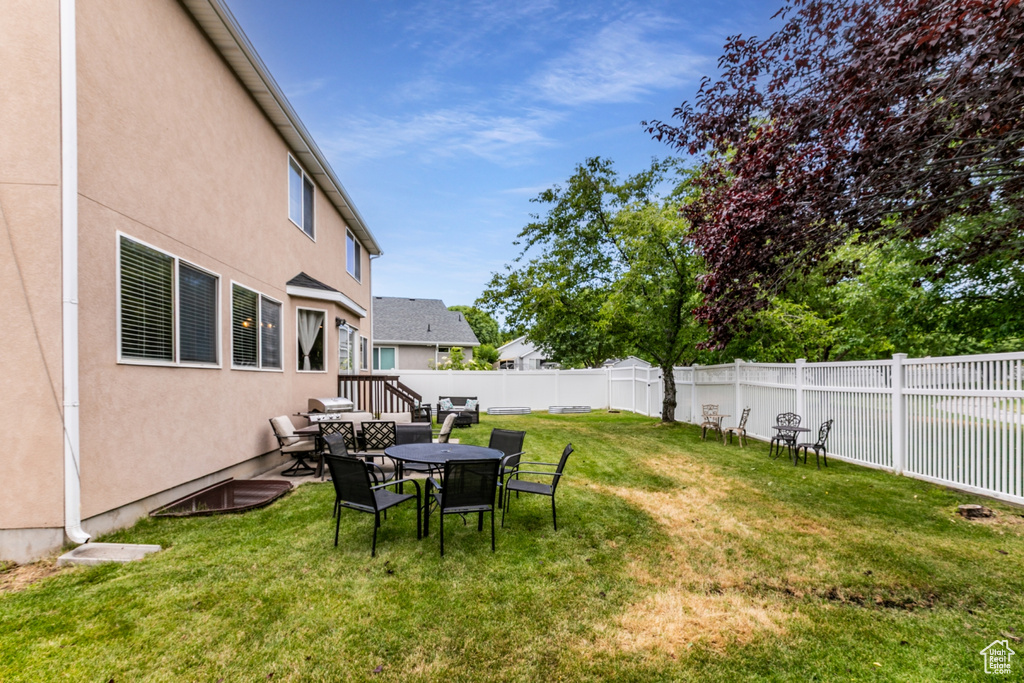 View of fenced backyard