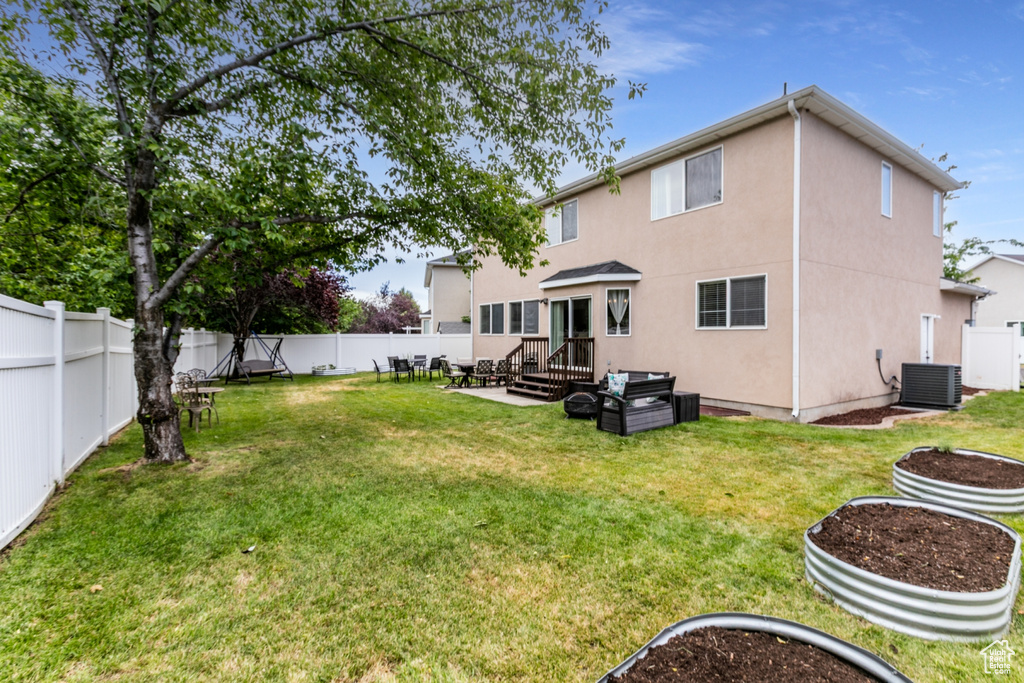 View of fenced backyard