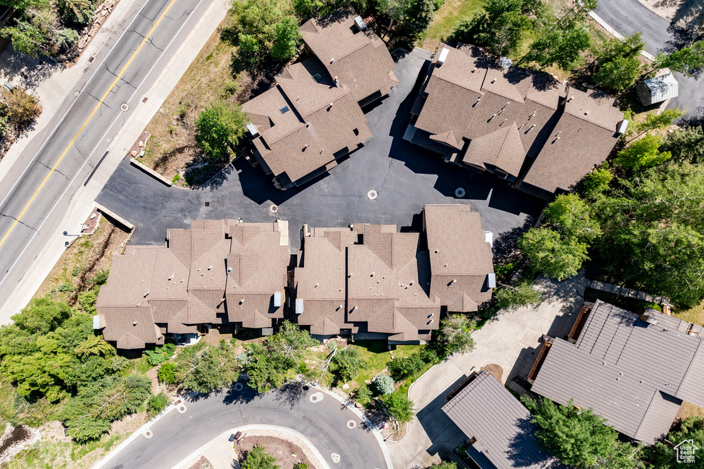 Aerial overview of property's location featuring nearby suburban area