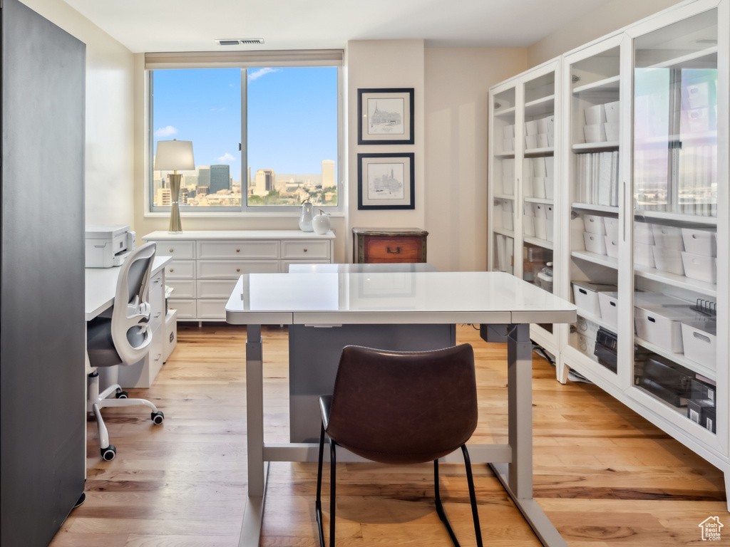 Office featuring light wood-style flooring