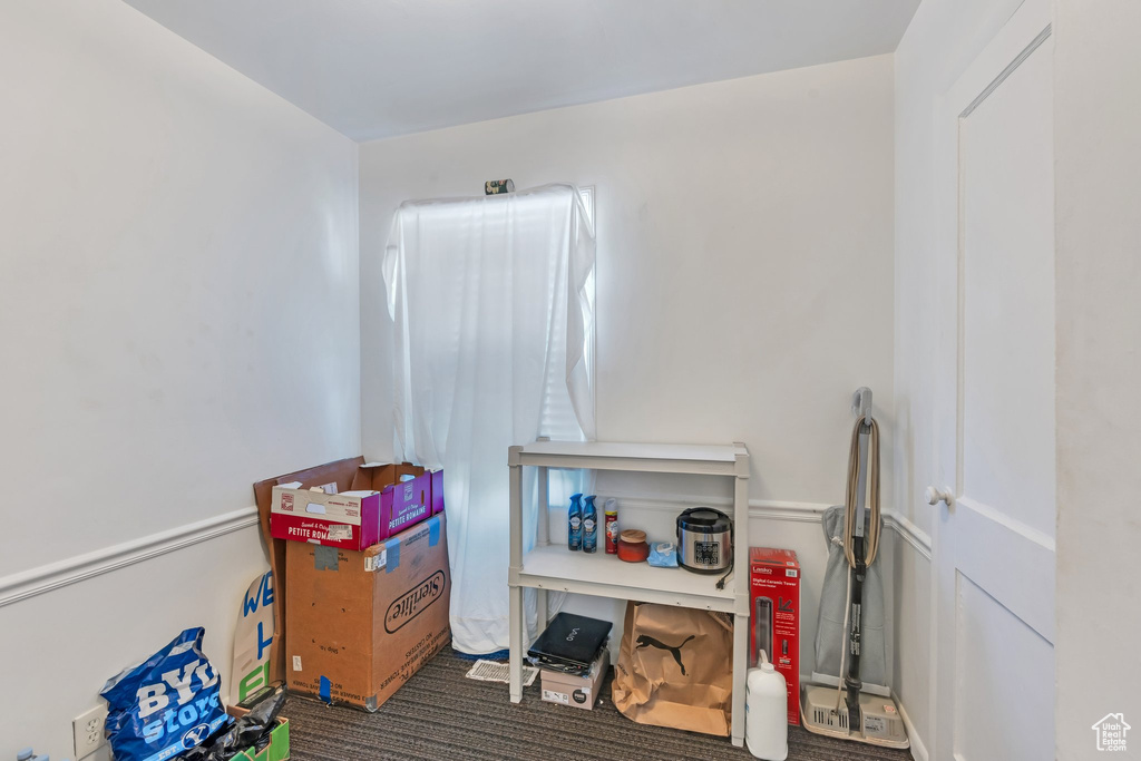 Game room with carpet flooring