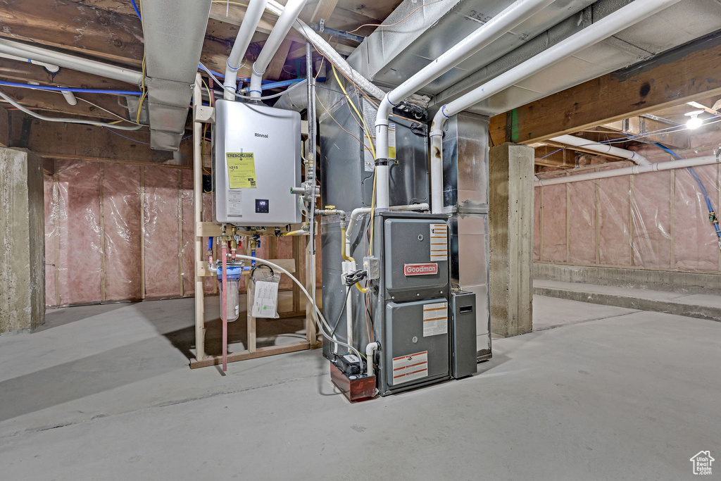 Utility room with tankless water heater