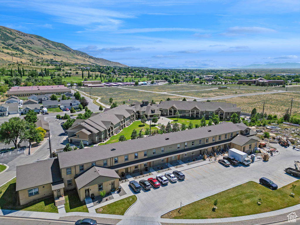 Drone / aerial view of a mountain backdrop