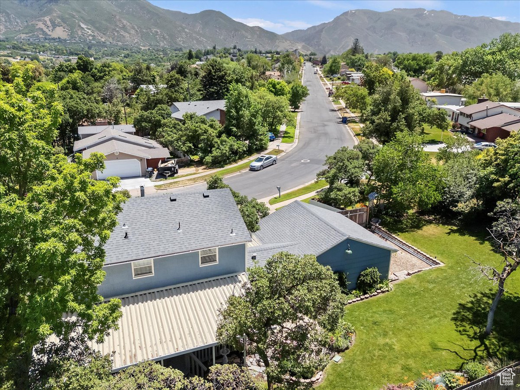 Bird's eye view of a mountainous background