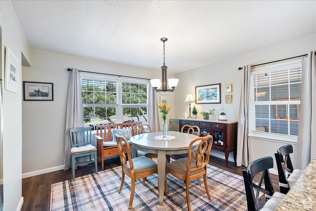 Dining room with a chandelier and wood finished floors