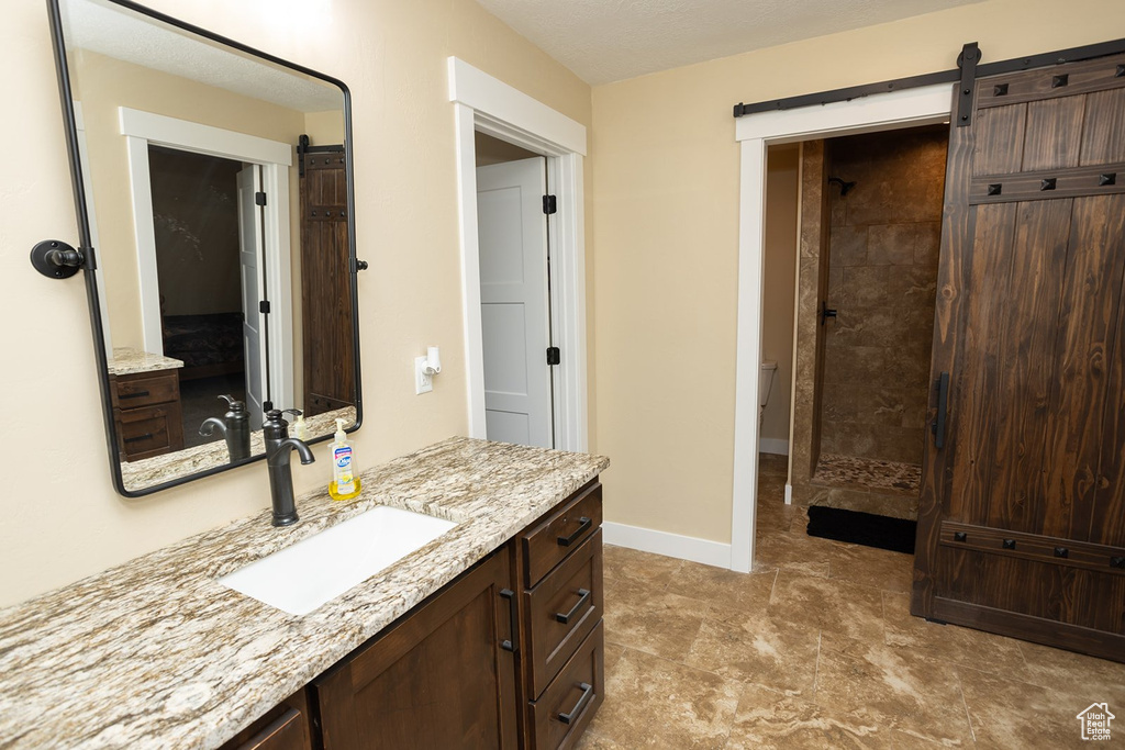 Full bathroom featuring vanity and a tile shower