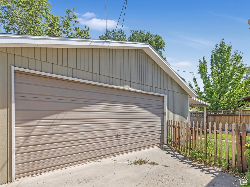View of detached garage