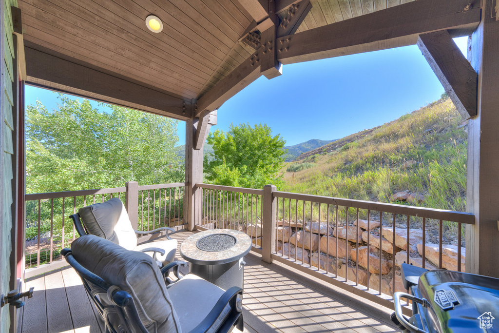 Deck featuring a mountain view