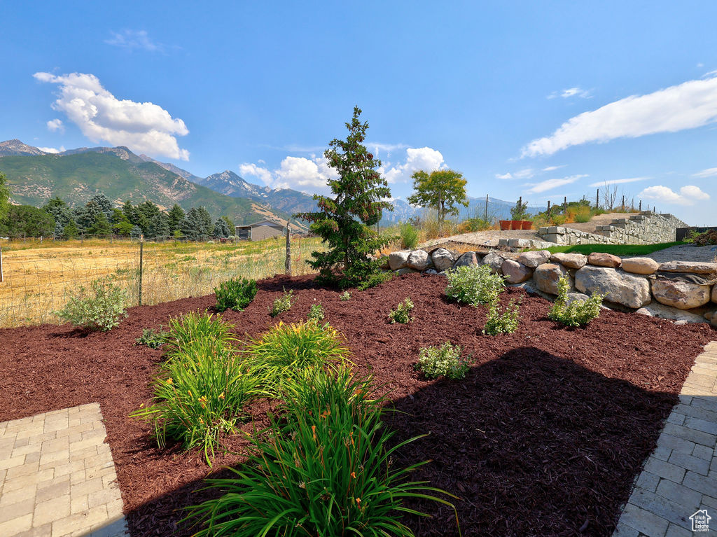 View of yard with a mountain view