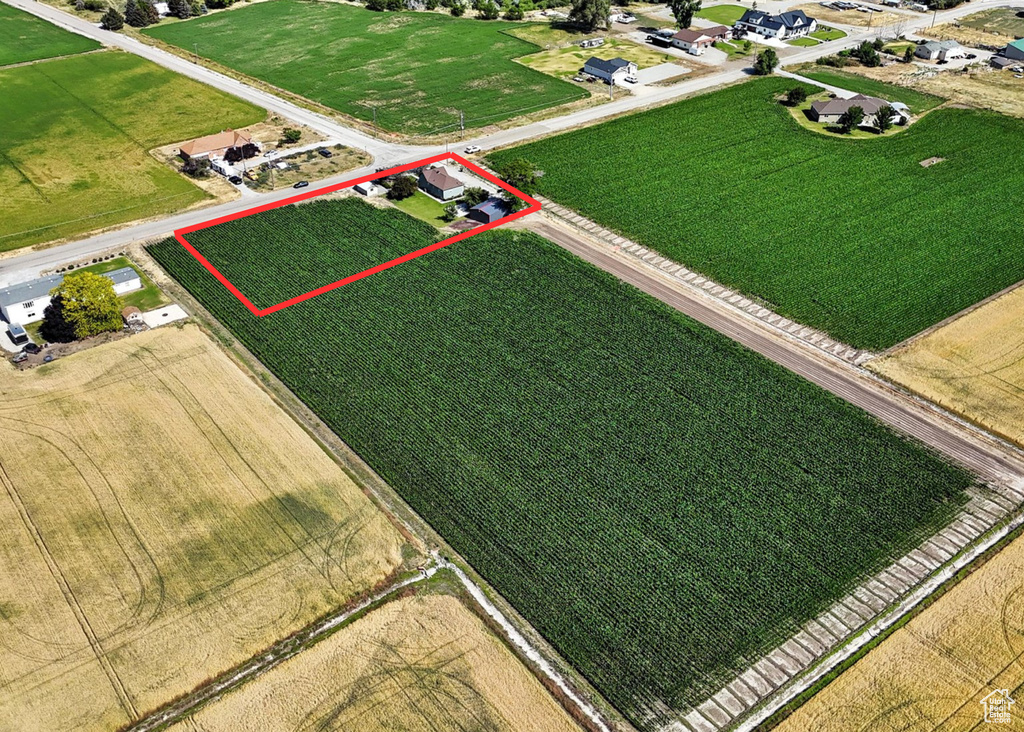 Aerial overview of property\'s location with property parcel outlined