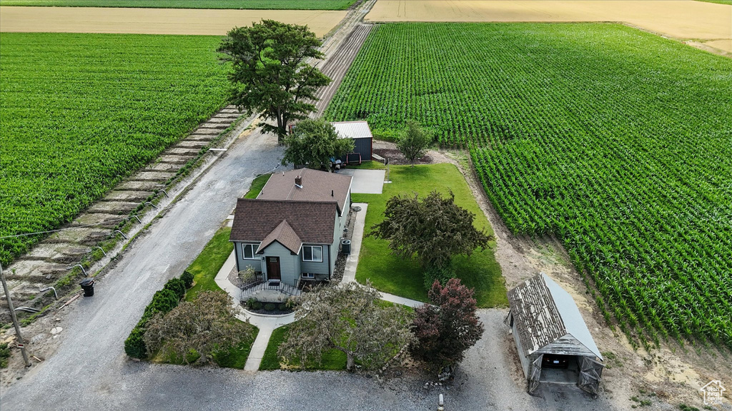 View of rural area with large plots for crops