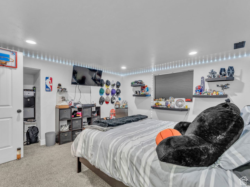 Bedroom featuring carpet floors and recessed lighting