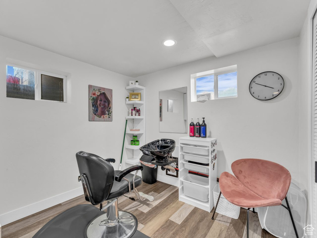 Office featuring recessed lighting and wood finished floors
